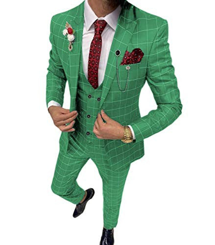 Men’s Simple Versatile Lattice Suit Three-piece Suit - Green / XXS
