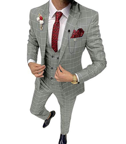 Men’s Simple Versatile Lattice Suit Three-piece Suit - Silver / XXS