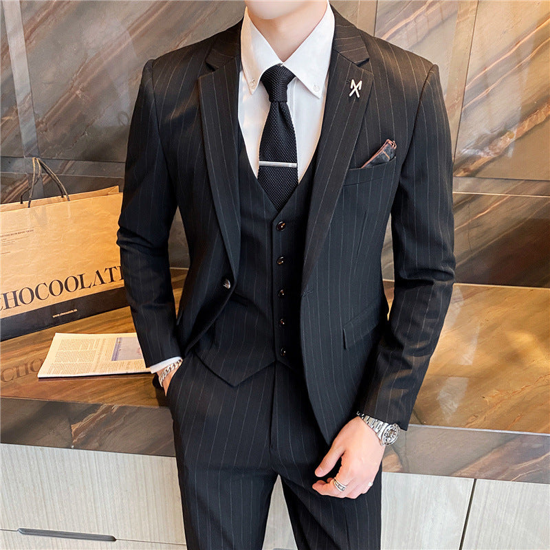 Men’s slim business handsome suit professional wear - Black stripe / XXL