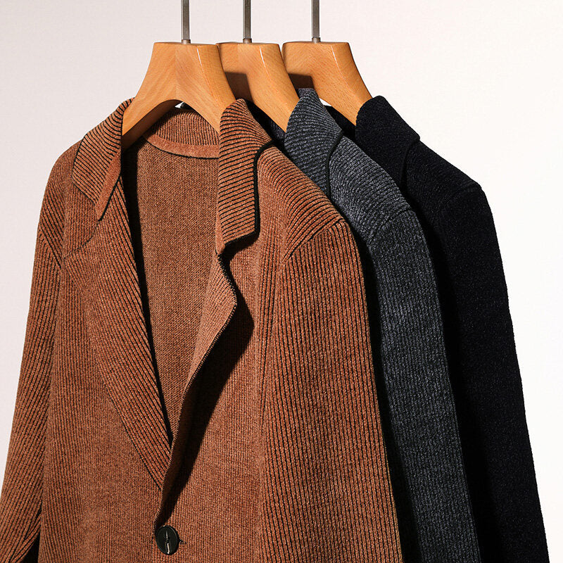 Men’s Solid Color Cardigan Small Suit Knitted Jacket
