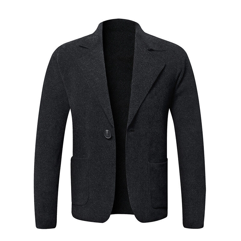 Men’s Solid Color Cardigan Small Suit Knitted Jacket