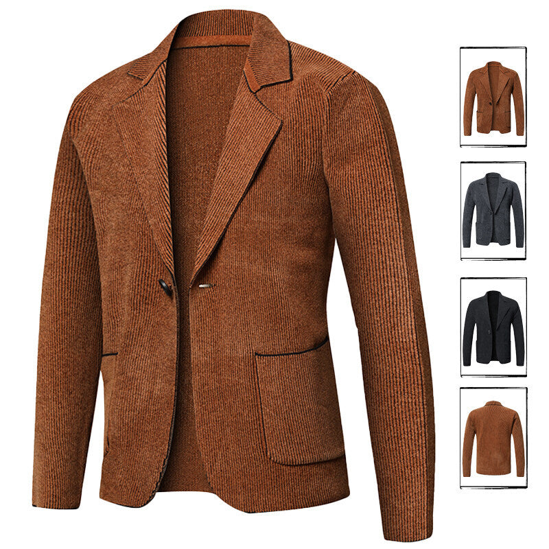 Men’s Solid Color Cardigan Small Suit Knitted Jacket