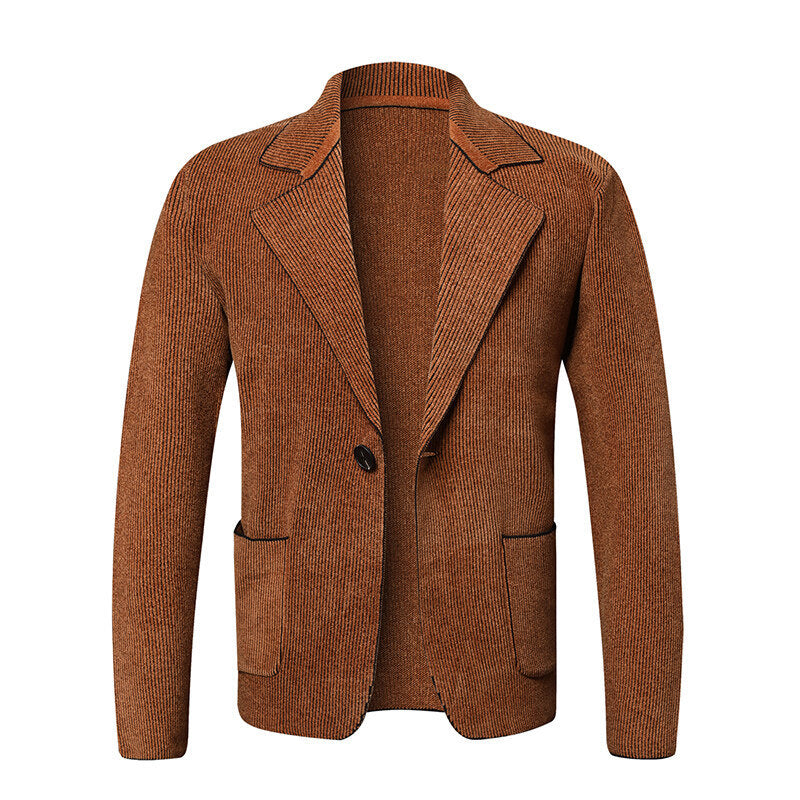 Men’s Solid Color Cardigan Small Suit Knitted Jacket - Caramel Color / M