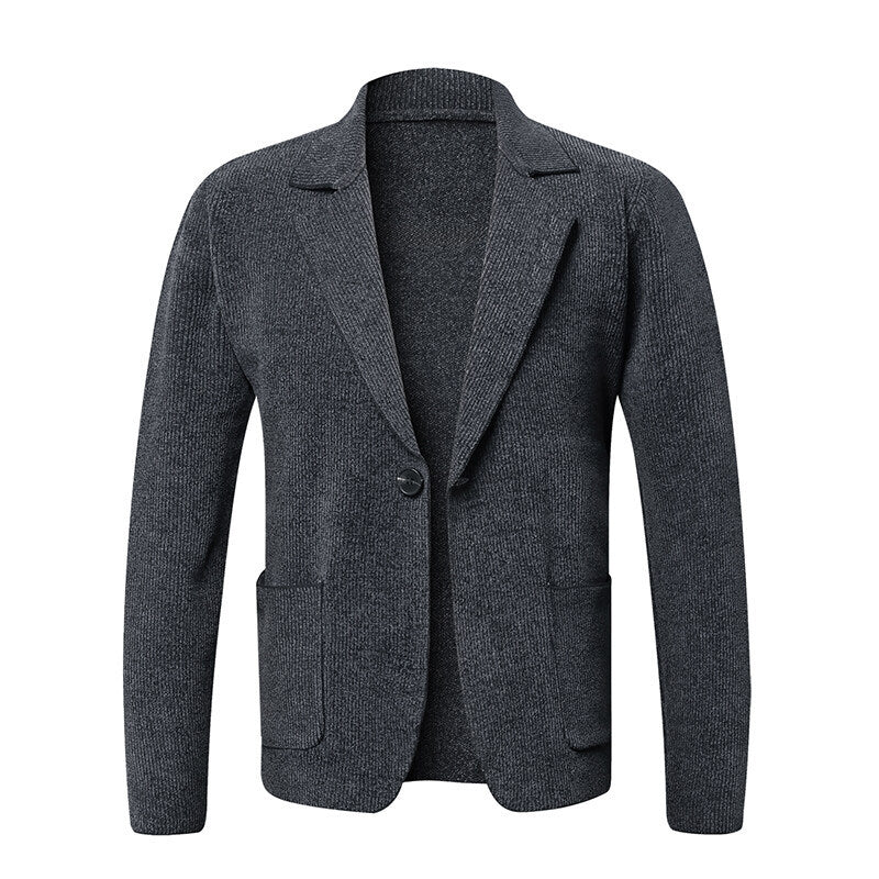 Men’s Solid Color Cardigan Small Suit Knitted Jacket - Gray / M