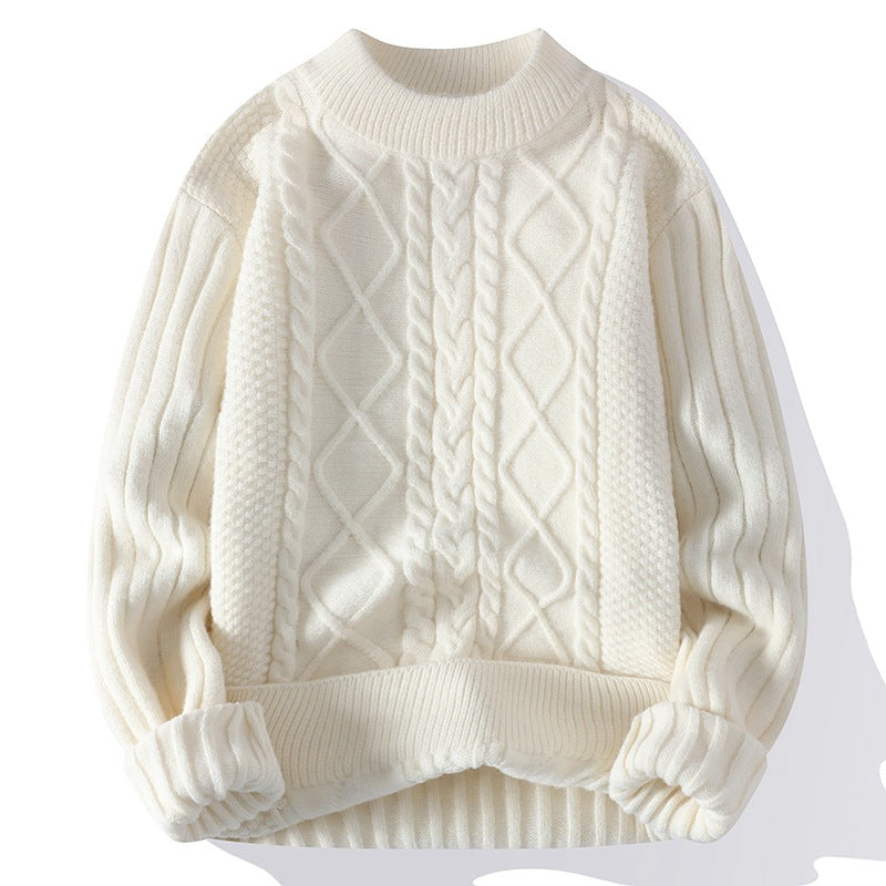 Men’s Solid Color Sweater Hong Kong Style Loose Fashion Twisted Flower
