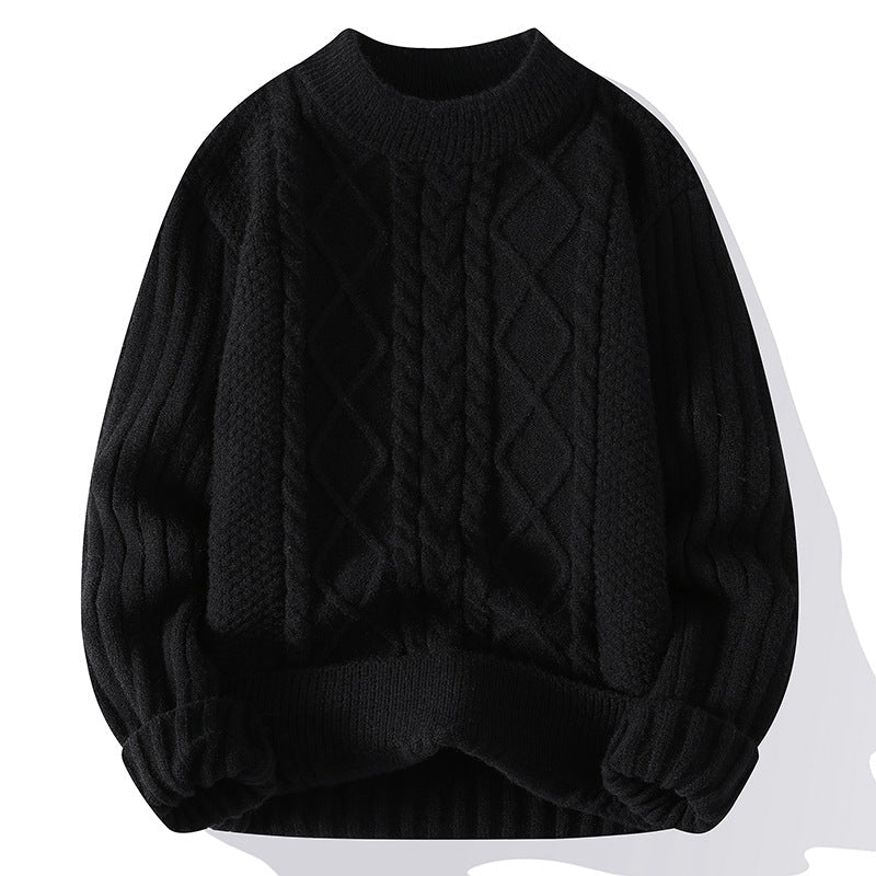 Men’s Solid Color Sweater Hong Kong Style Loose Fashion Twisted Flower