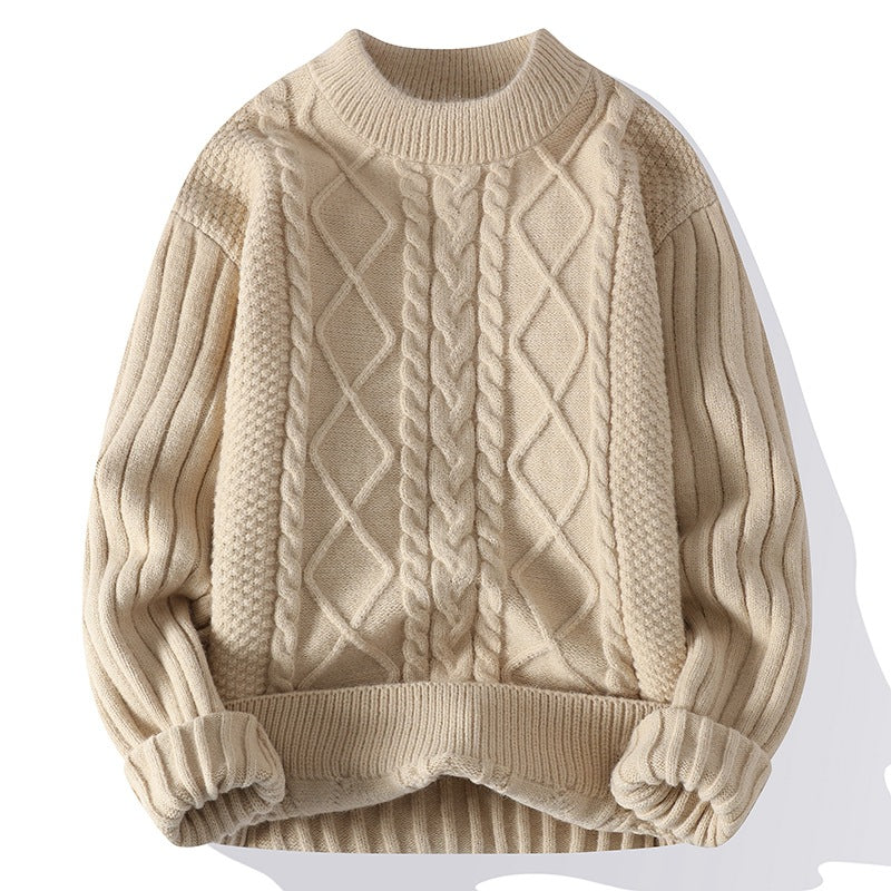 Men’s Solid Color Sweater Hong Kong Style Loose Fashion Twisted Flower