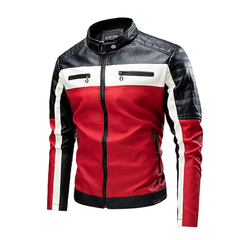 Men’s Stand Collar Retro Warm Leather Jacket