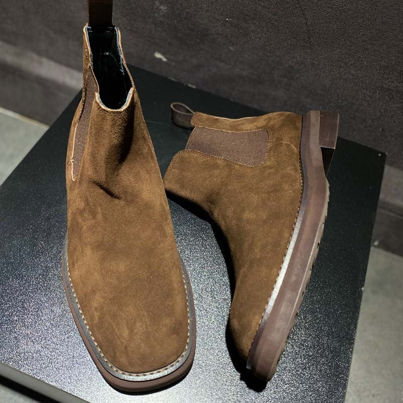Brown suede Chelsea boots from Men’s Style Vintage Leather Martin Boots, perfect for luxury fashion for all