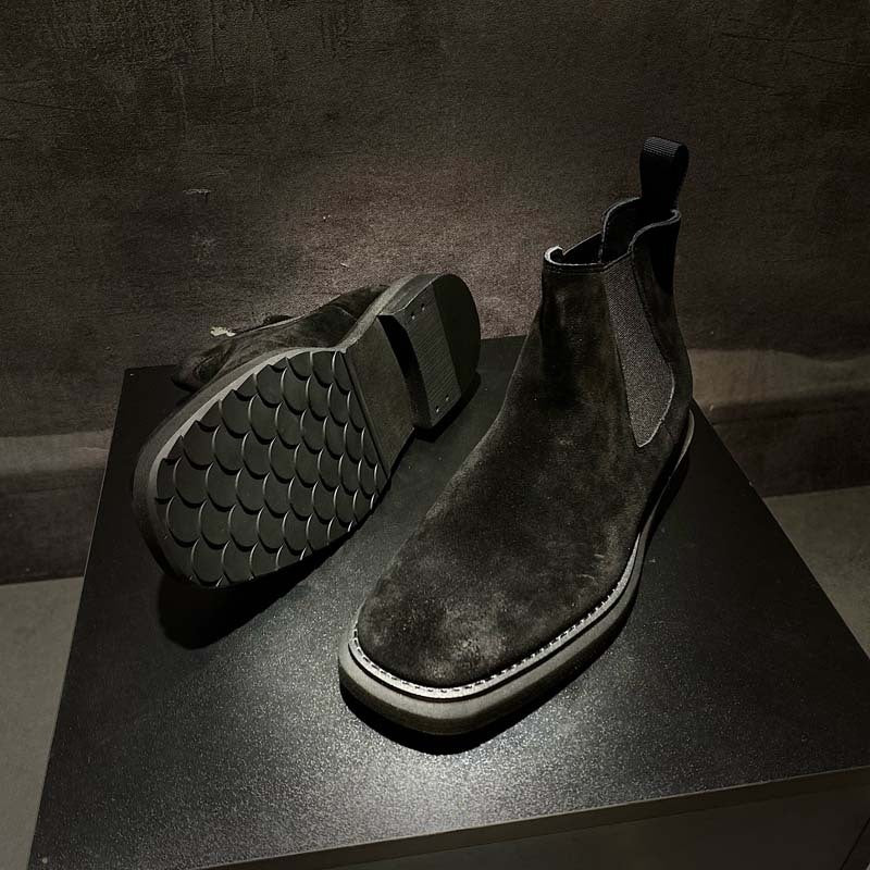 Black suede Chelsea boots from Men’s Style Vintage Leather Martin Boots, perfect for luxury fashion for all