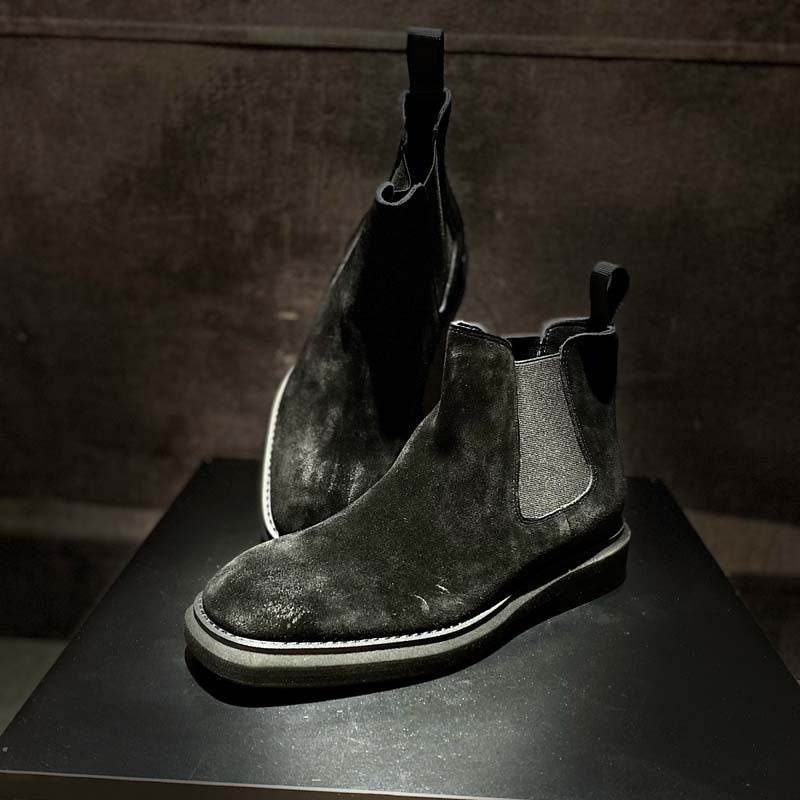 Black suede Chelsea boots from Men’s Style Vintage Leather Martin Boots, perfect for luxury fashion online