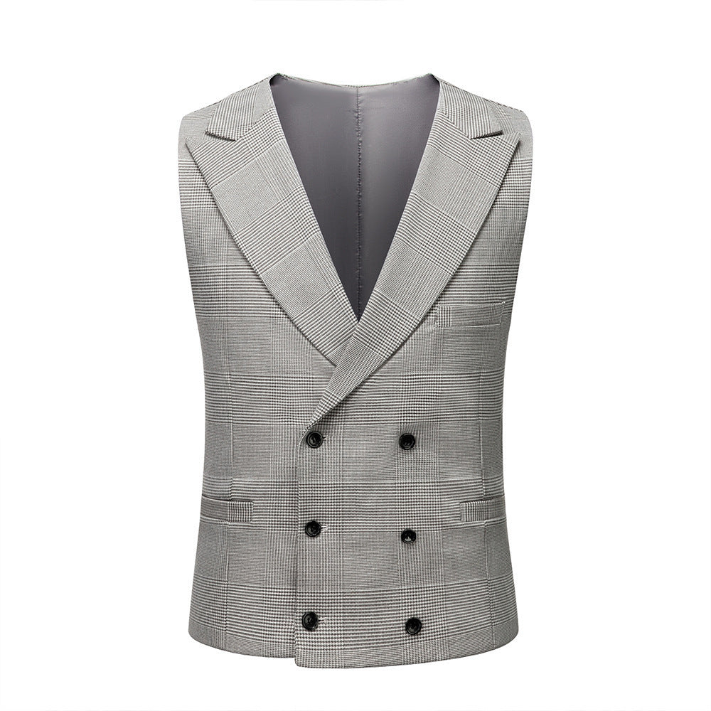 Men’s Suit Slim Fit Business Casual Gray Lattice Pattern Three-piece Suit