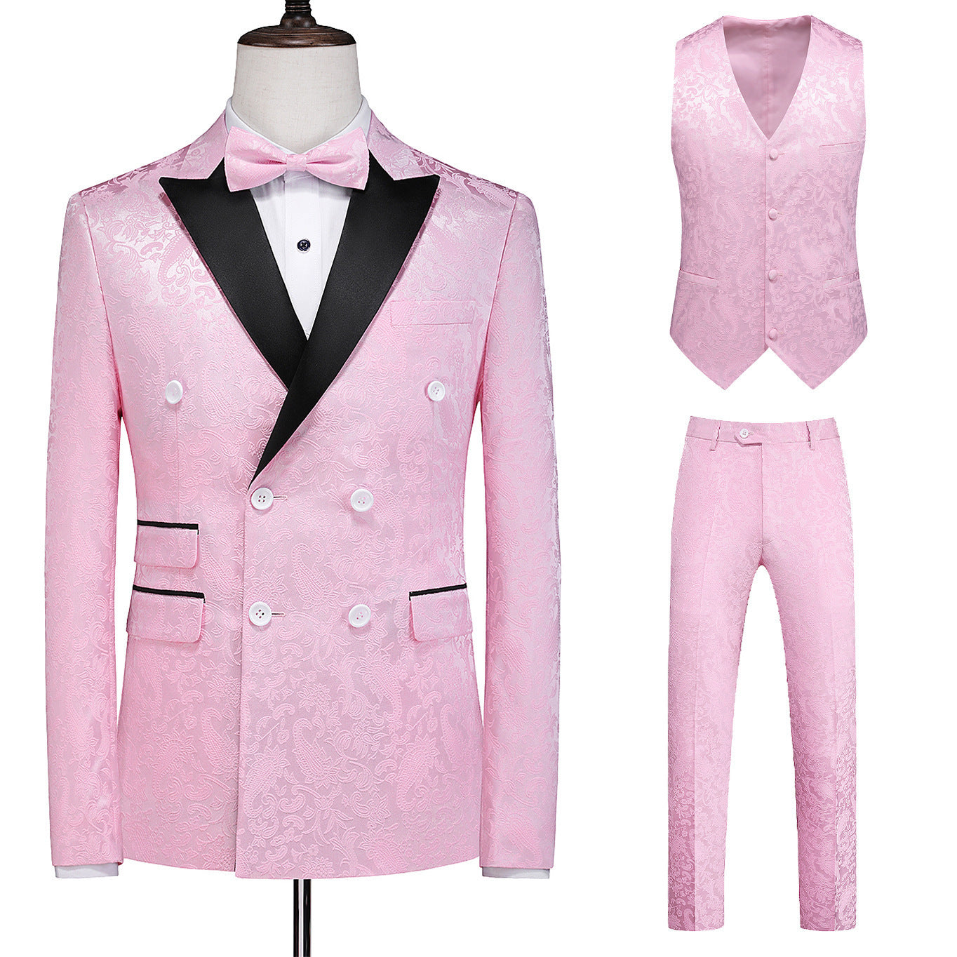 Men’s Suit Slim Fit Business Three-piece Suit - Pink / M