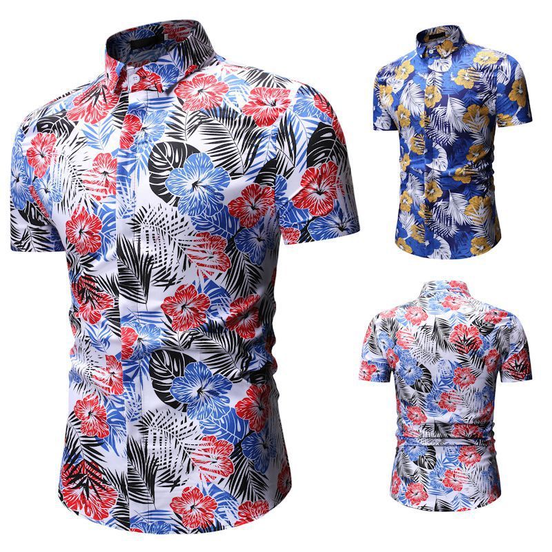 Men’s Summer Beach Short-sleeved Floral Shirt