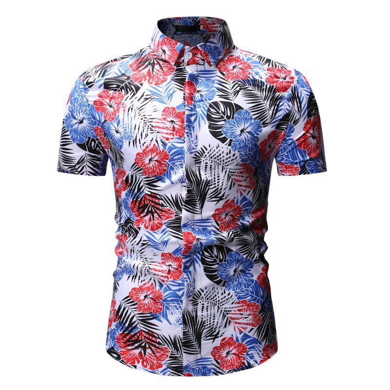 Men’s Summer Beach Short-sleeved Floral Shirt