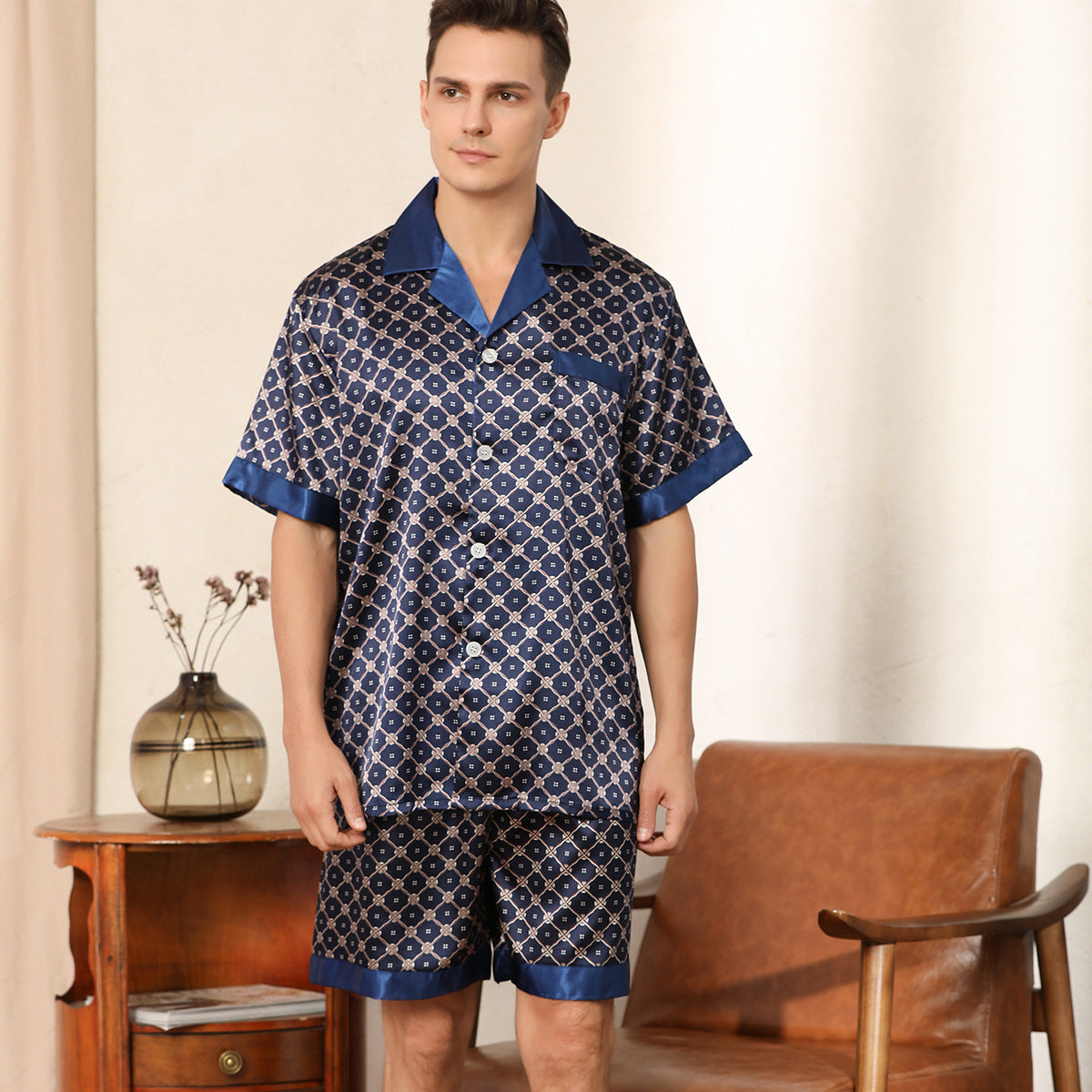 Men’s Summer Printed Short-sleeved Shorts Pajamas