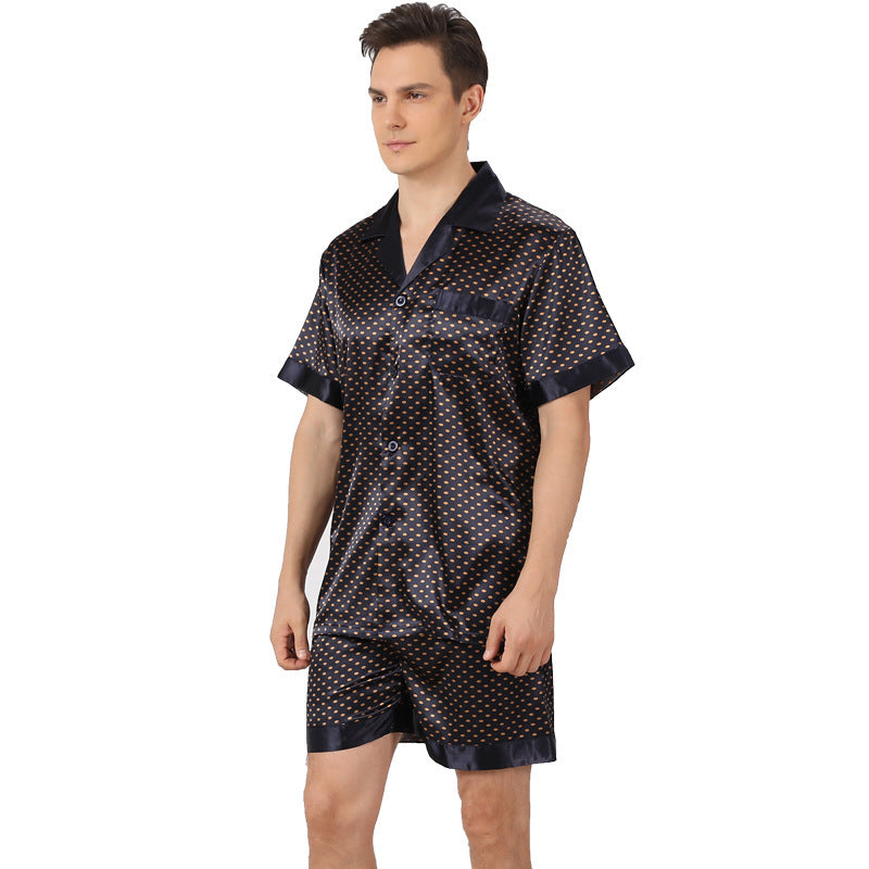 Men’s Summer Printed Short-sleeved Shorts Pajamas - Gold Polka Dot / S