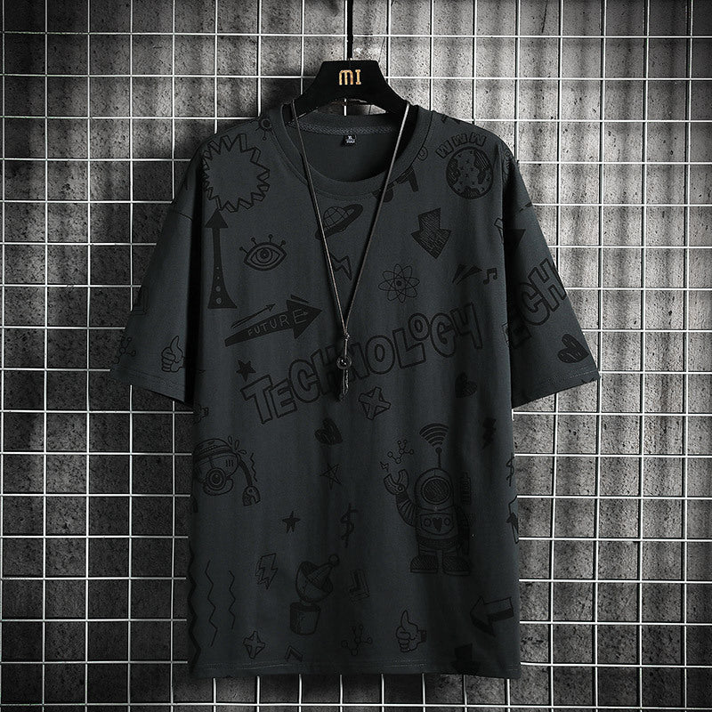 Men’s Teenage Fashion Trendy Short Sleeve T-shirt - Dark Grey / M
