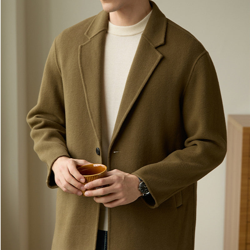 Men’s Thermal Wool Blazer Collar Coat - Coffee Color / M