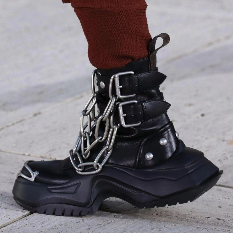 Men’s Thick-soled Inner Elevating Boots - Elegant black / 35