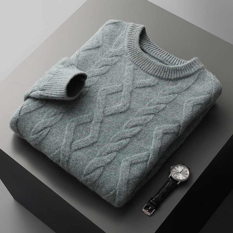 Men’s Thickened Round Neck Sweater Pullover Knitting Bottoming Shirt - Bluestone Green / S