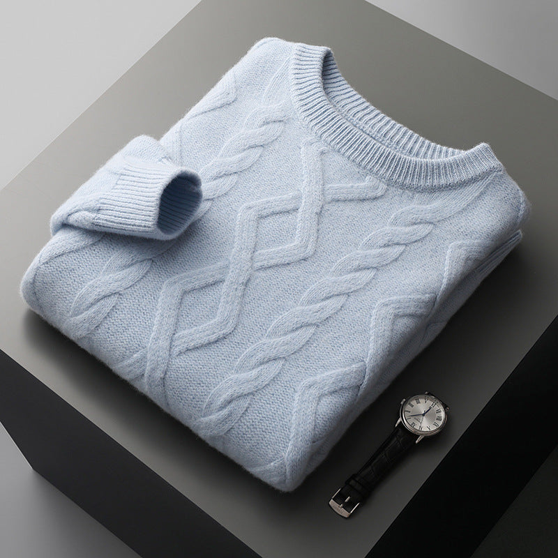 Men’s Thickened Round Neck Sweater Pullover Knitting Bottoming Shirt - Light Blue / S