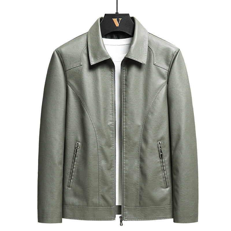 Men’s Thin Leather Jacket - Gray Green / M