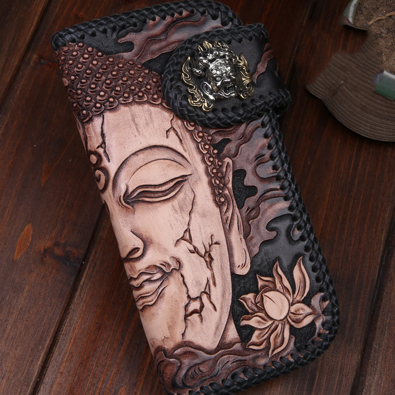 Men’s Top Layer Cow Leather Carving Wallet