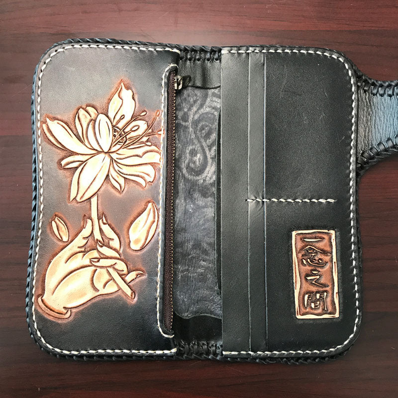 Men’s Top Layer Cow Leather Carving Wallet - Neili Bergamot Edition
