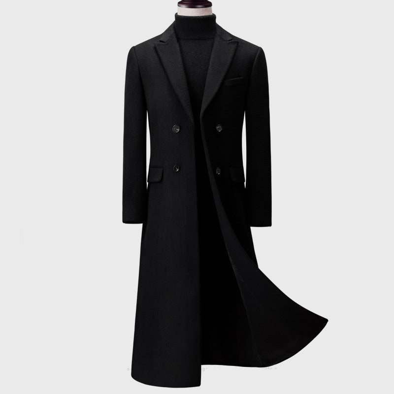 Men’s trench coat woolen cloth - Black / 4XL