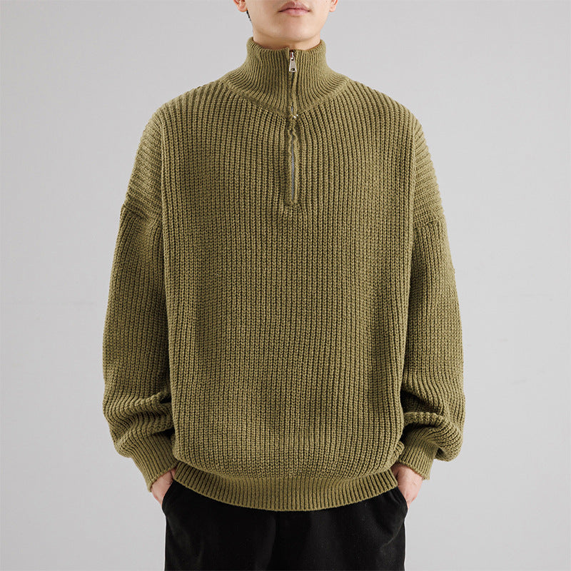 Men’s Turtleneck Half Zipper Thickening Thermal Sweater - Army Green / M