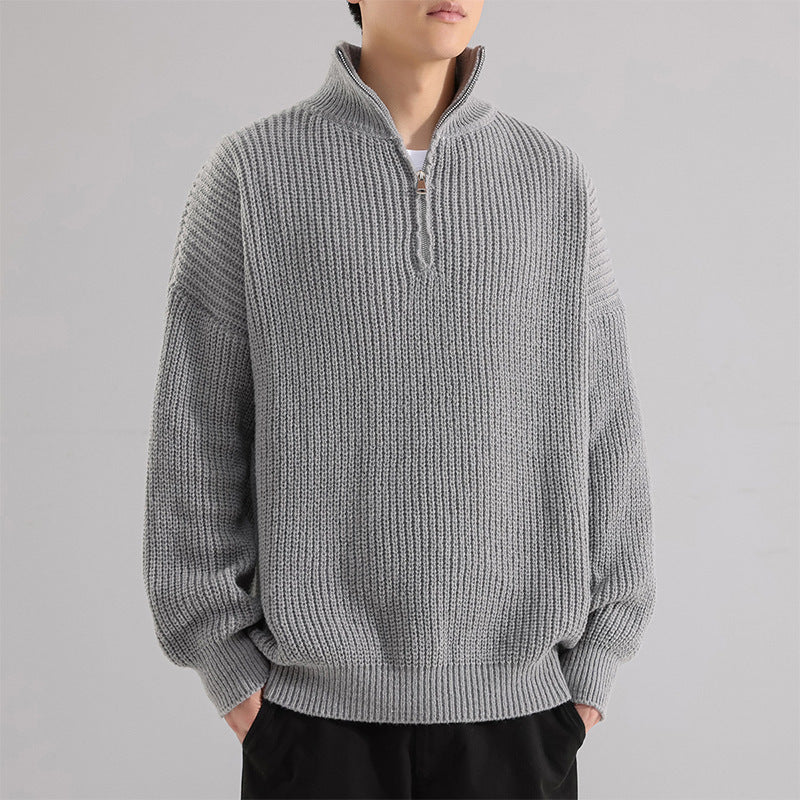 Men’s Turtleneck Half Zipper Thickening Thermal Sweater - Gray / M