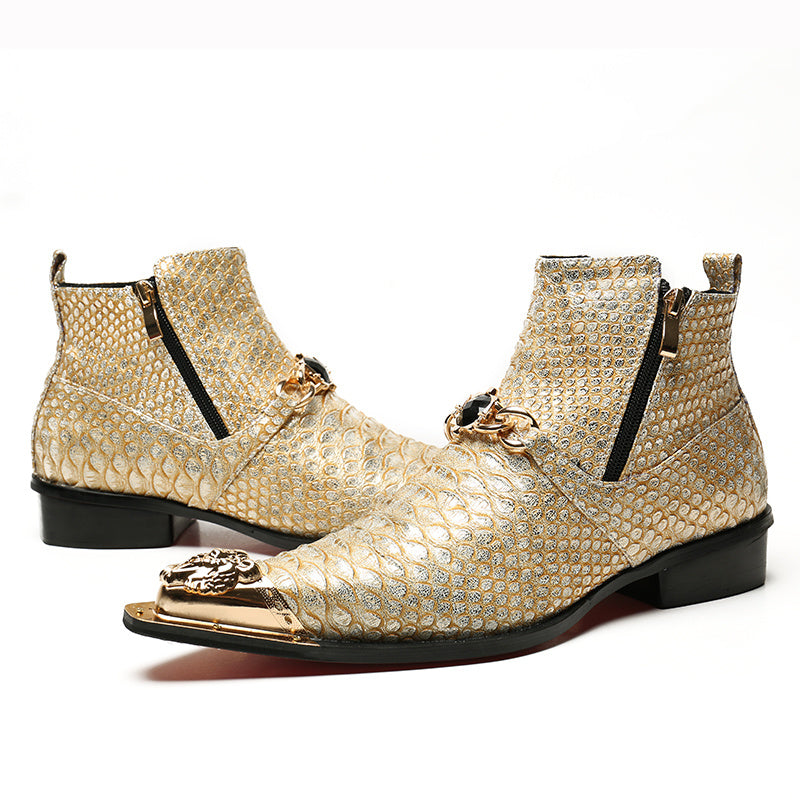 Gold snakeskin ankle boots from Men’s Vintage Casual Leather Martin Boots for luxury fashion online