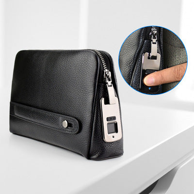 Mens Wallet Fingerprint Lock Bag First Layer Cowhide Business Handbag Men Fashion Fingerprint Men Bag - Black / USB