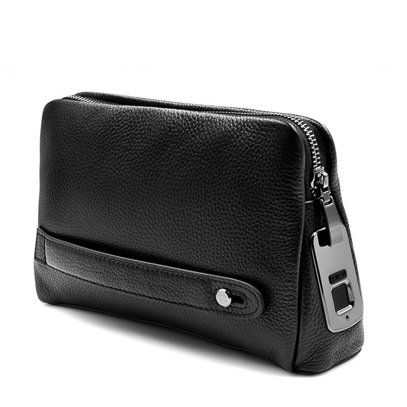 Mens Wallet Fingerprint Lock Bag First Layer Cowhide Business Handbag Men Fashion Fingerprint Men Bag - Black / USB