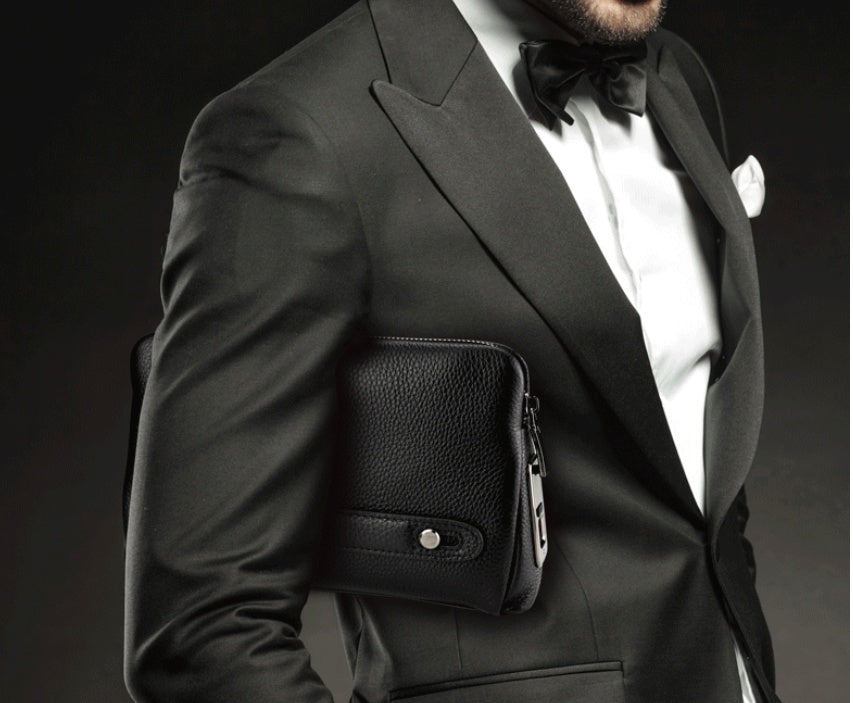 Mens Wallet Fingerprint Lock Bag First Layer Cowhide Business Handbag Men Fashion Fingerprint Men Bag - Black / USB