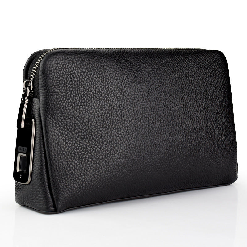 Mens Wallet Fingerprint Lock Bag First Layer Cowhide Business Handbag Men Fashion Fingerprint Men Bag - Black / USB