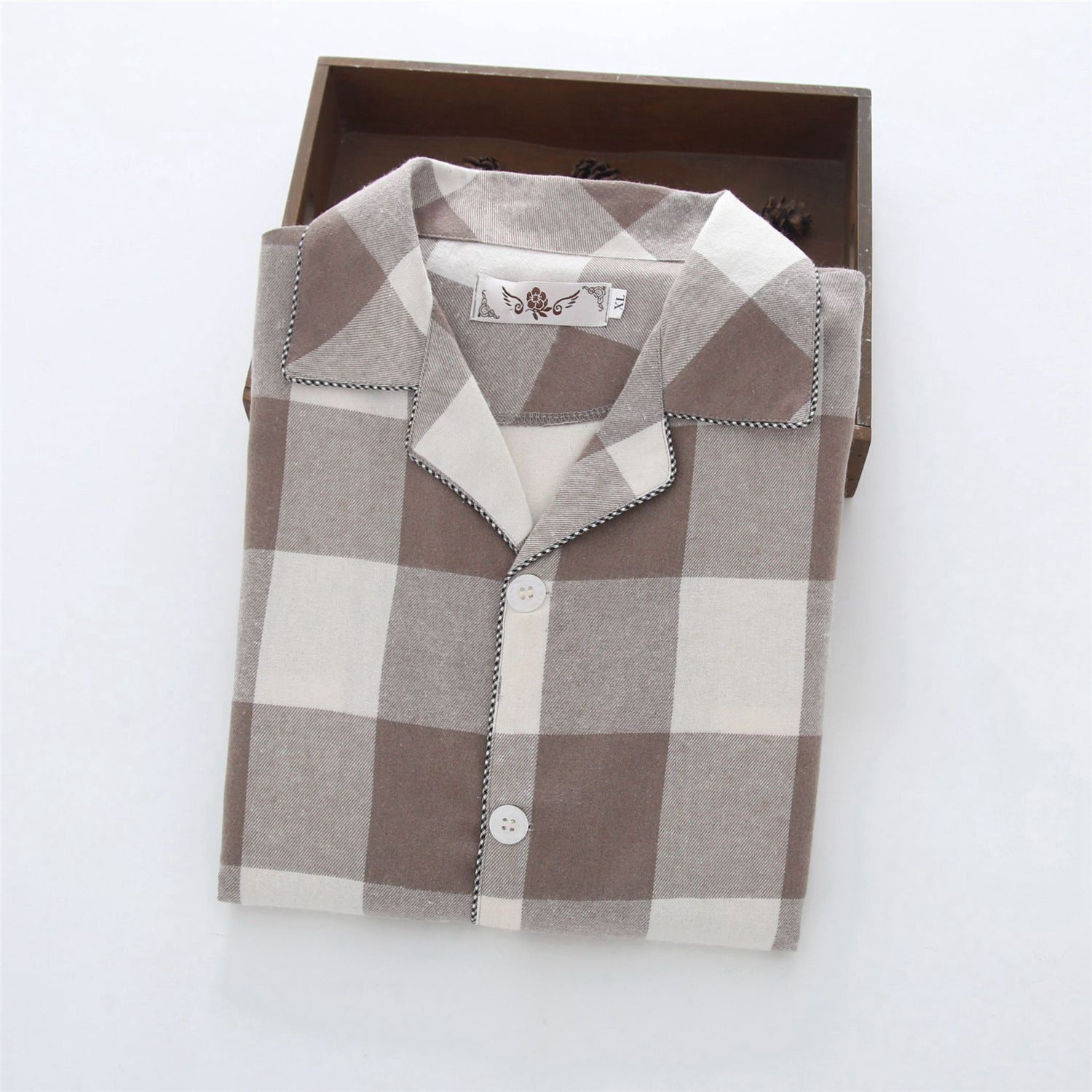 Men’s Warm Cloth Flannel Pajama Suit - Coffee bagel / XL