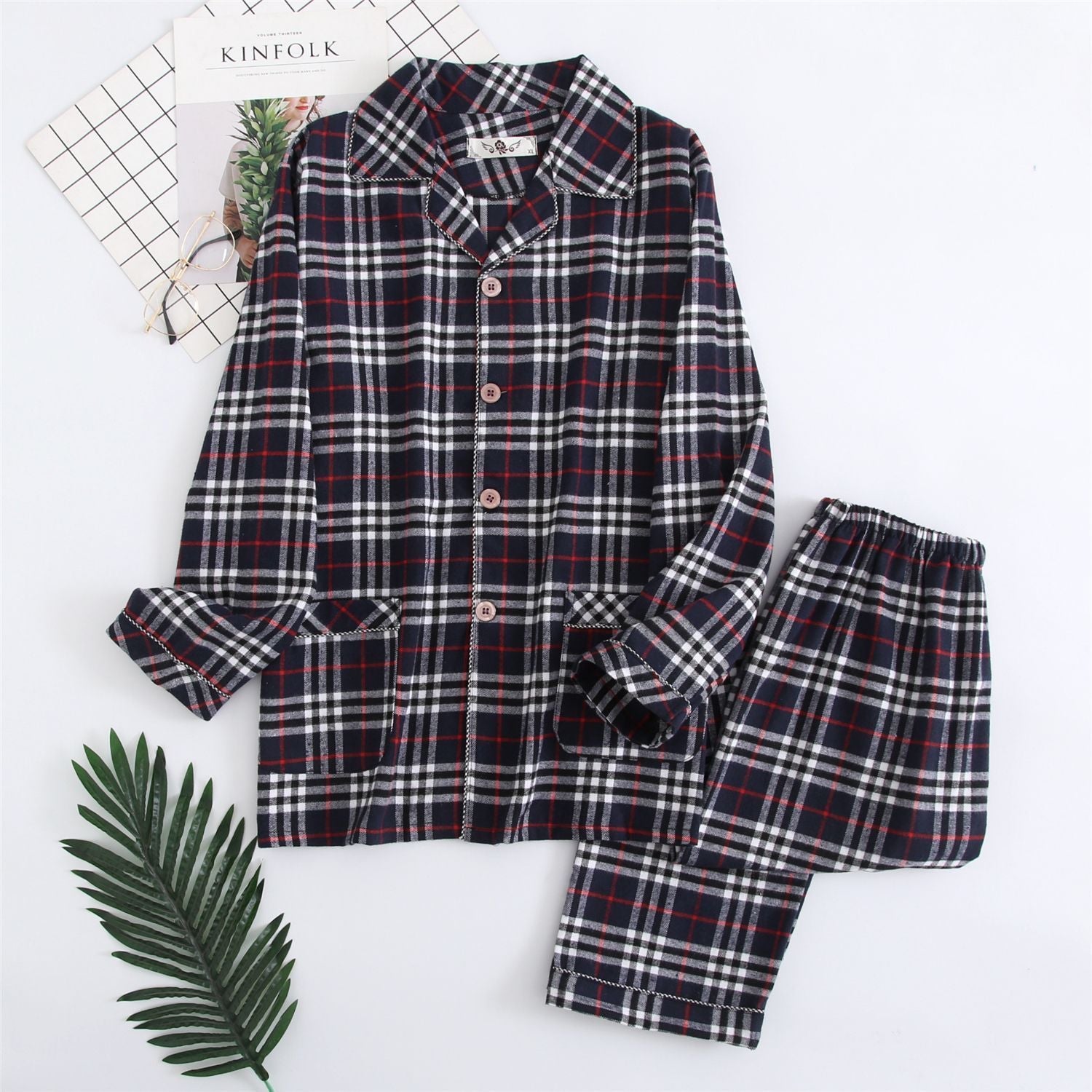 Men’s Warm Cloth Flannel Pajama Suit - Haig red stripe / XL
