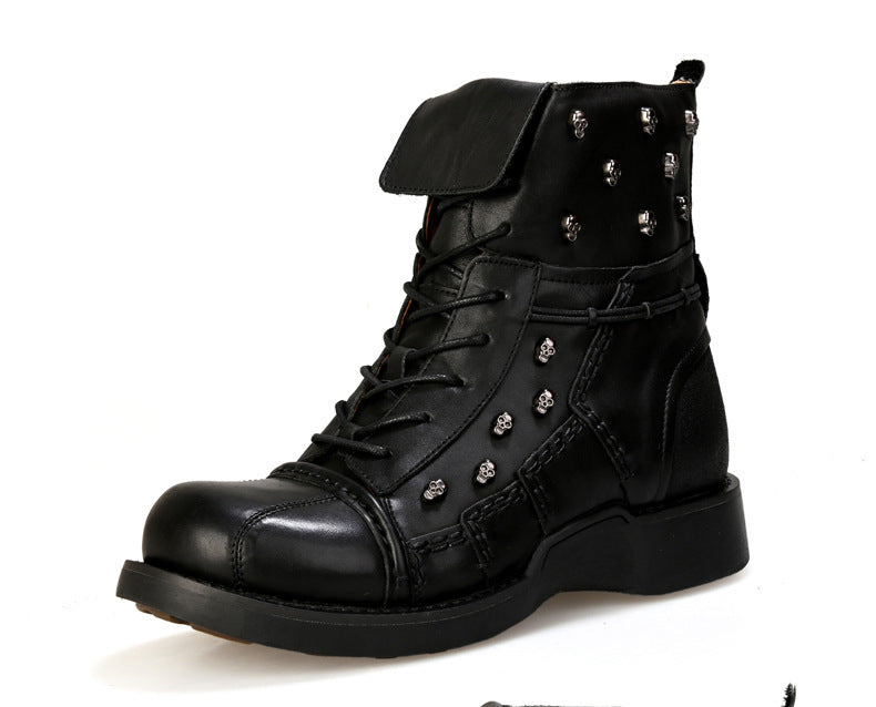 Men’s Warm Work Clothing Motorcycle Waterproof High-top Steampunk Leather Boots - 22960 Black / 37 One Size Larger