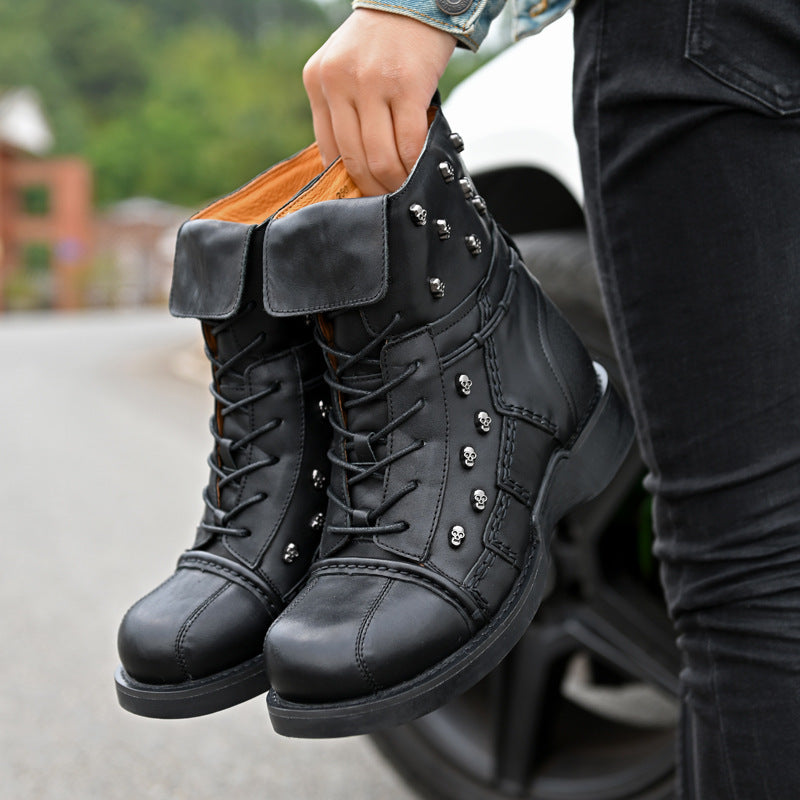 Men’s Warm Work Clothing Motorcycle Waterproof High-top Steampunk Leather Boots