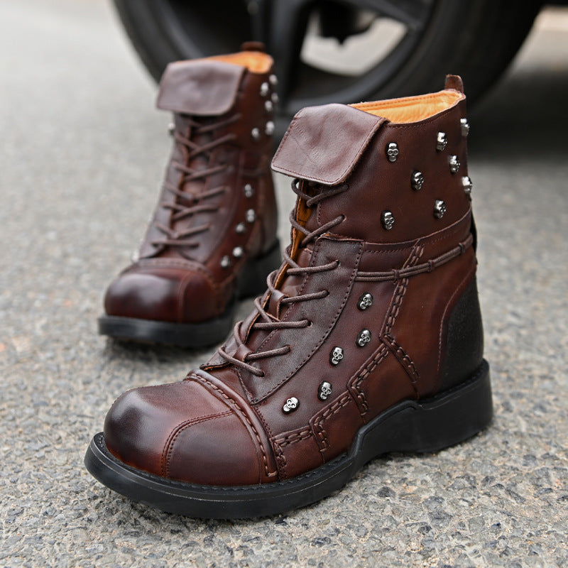 Men’s Warm Work Clothing Motorcycle Waterproof High-top Steampunk Leather Boots