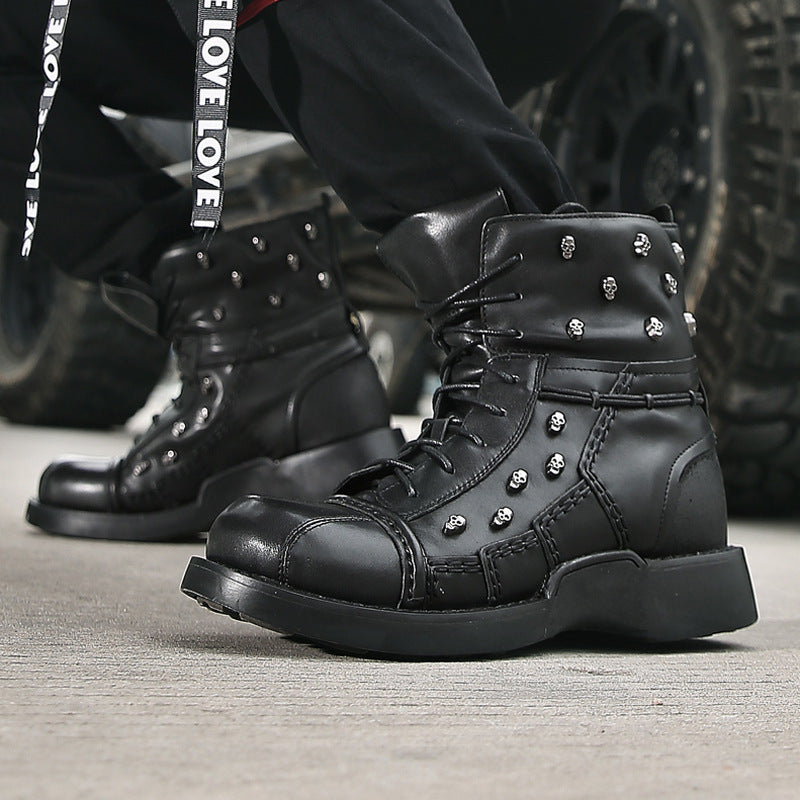 Men’s Warm Work Clothing Motorcycle Waterproof High-top Steampunk Leather Boots