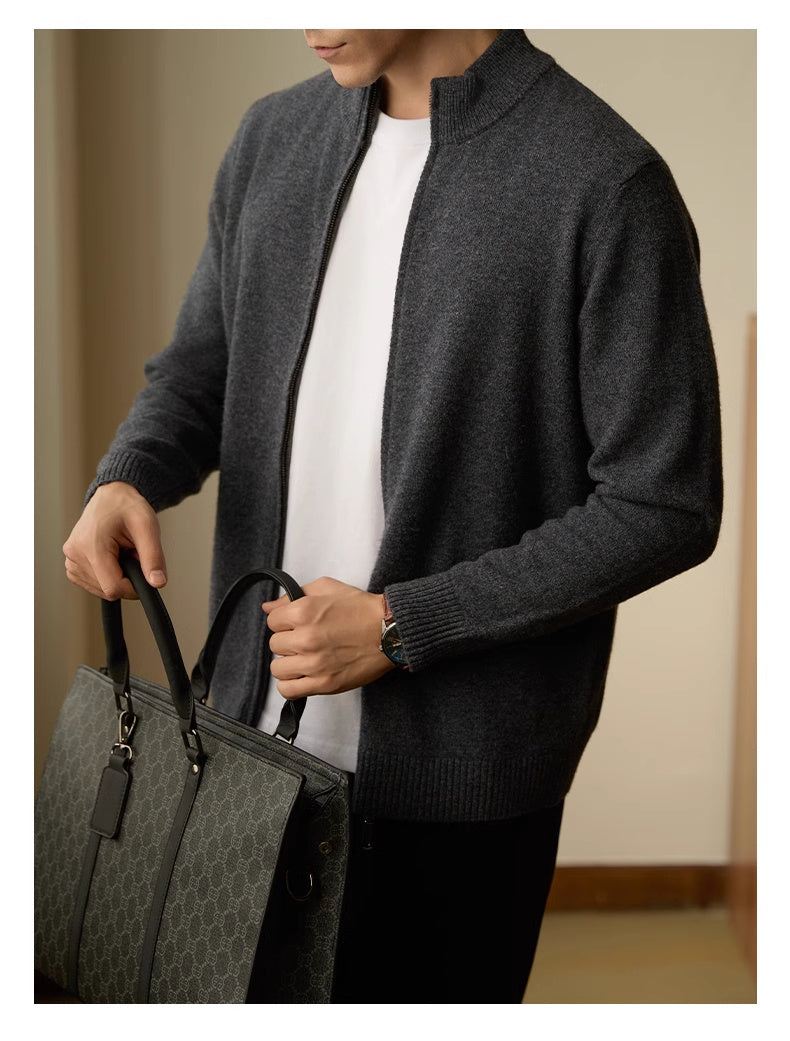 Men’s Zipper Stand-up Collar Cardigan Coat - grey / 2XL