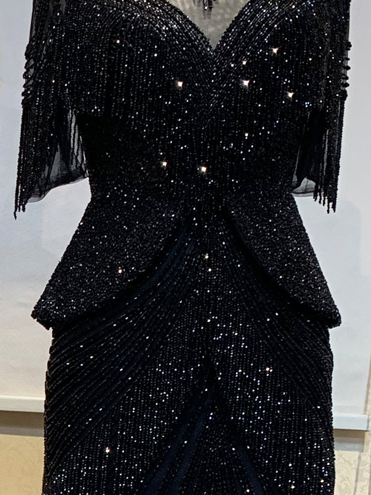 Mermaid Evening Dress Woman Queen Fashion Banquet - Black / XS