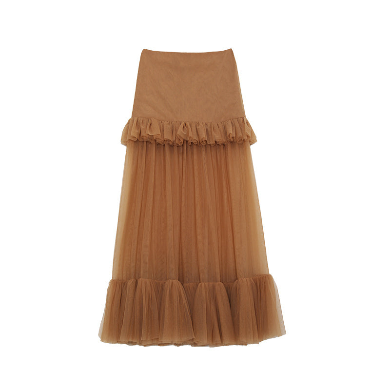 Mesh Skirt Makes Women Look Slimmer - Lotus root apricot color / S