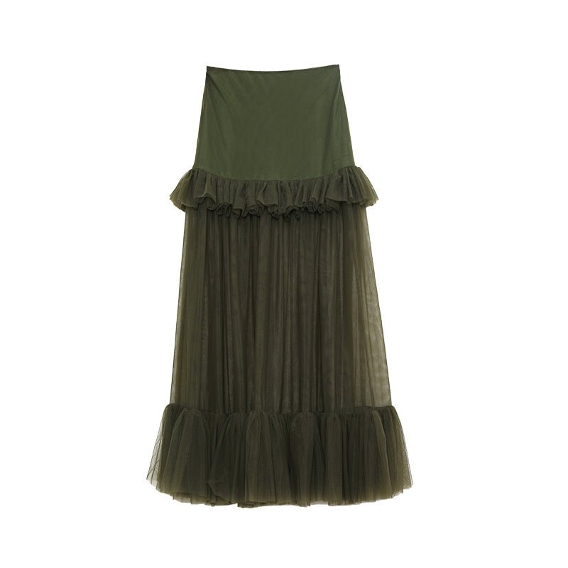 Mesh Skirt Makes Women Look Slimmer - Olive green / S