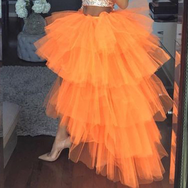 Mesh Tutu Skirt Detachable Trailing Fake Travel Shoot - Orange / S