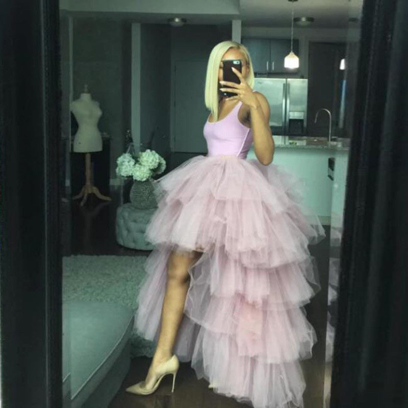 Mesh Tutu Skirt Detachable Trailing Fake Travel Shoot - Pale pinkish grey / S