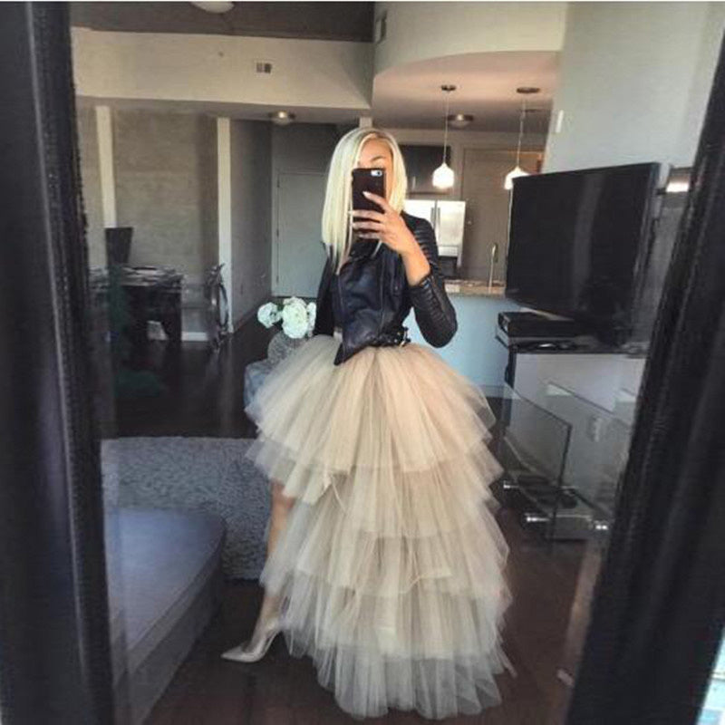 Mesh Tutu Skirt Detachable Trailing Fake Travel Shoot - White / S
